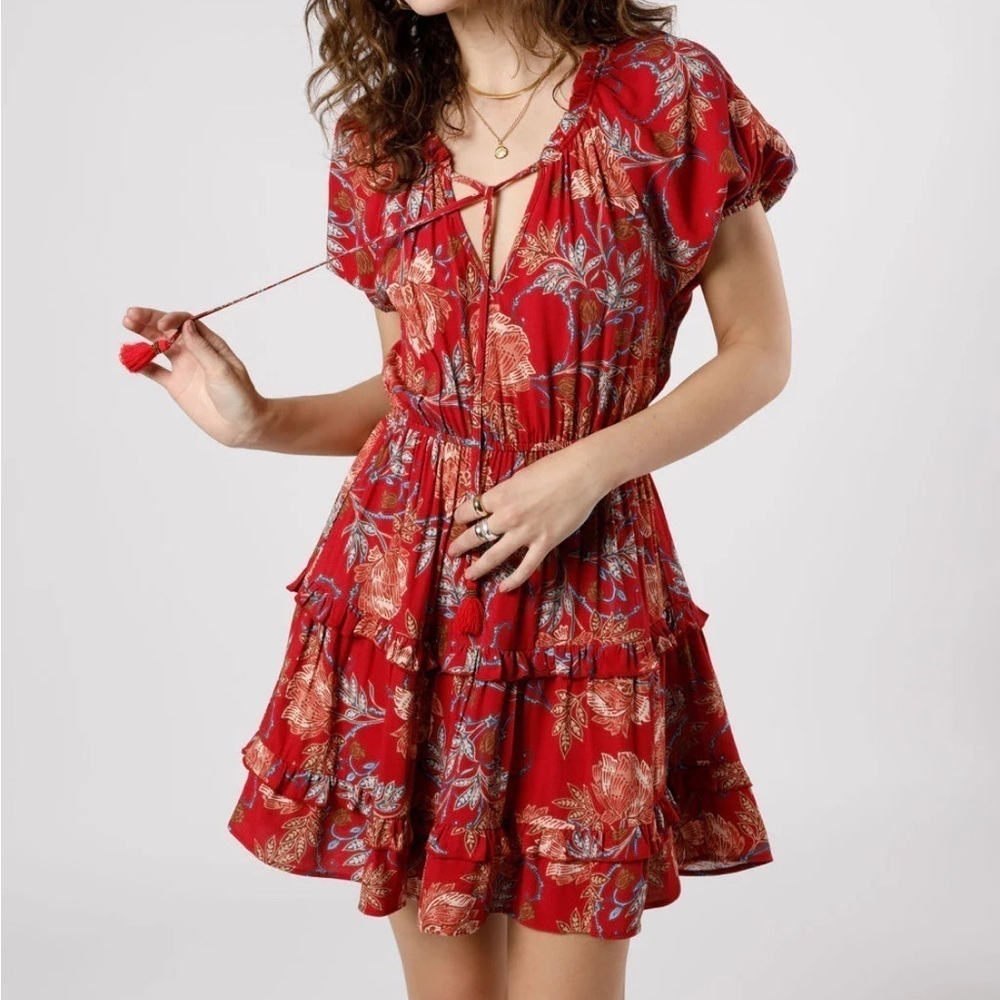 Band of the free NWT garnet blush red floral mini boho dress